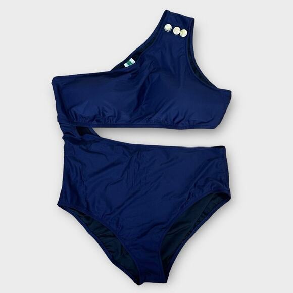 J. Crew One Piece Swimsuit Size 24 Navy Cut Out Full Coverage Buttons New - Picture 4 of 10